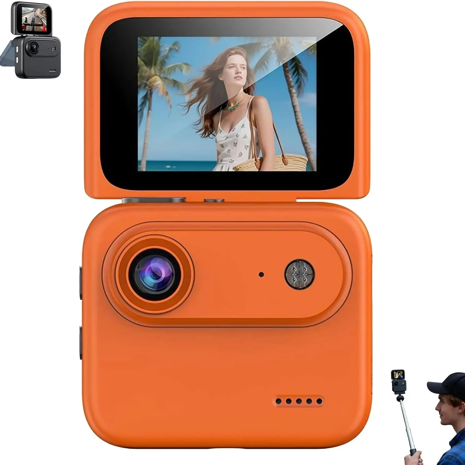 1080P Sports Camera, 2.0 Inch Flip Screen, 143° Wide Angle Lens, Image Stabilization, 6 Hours Runtime, Quick Charge, Vlog, Cycling, Skiing