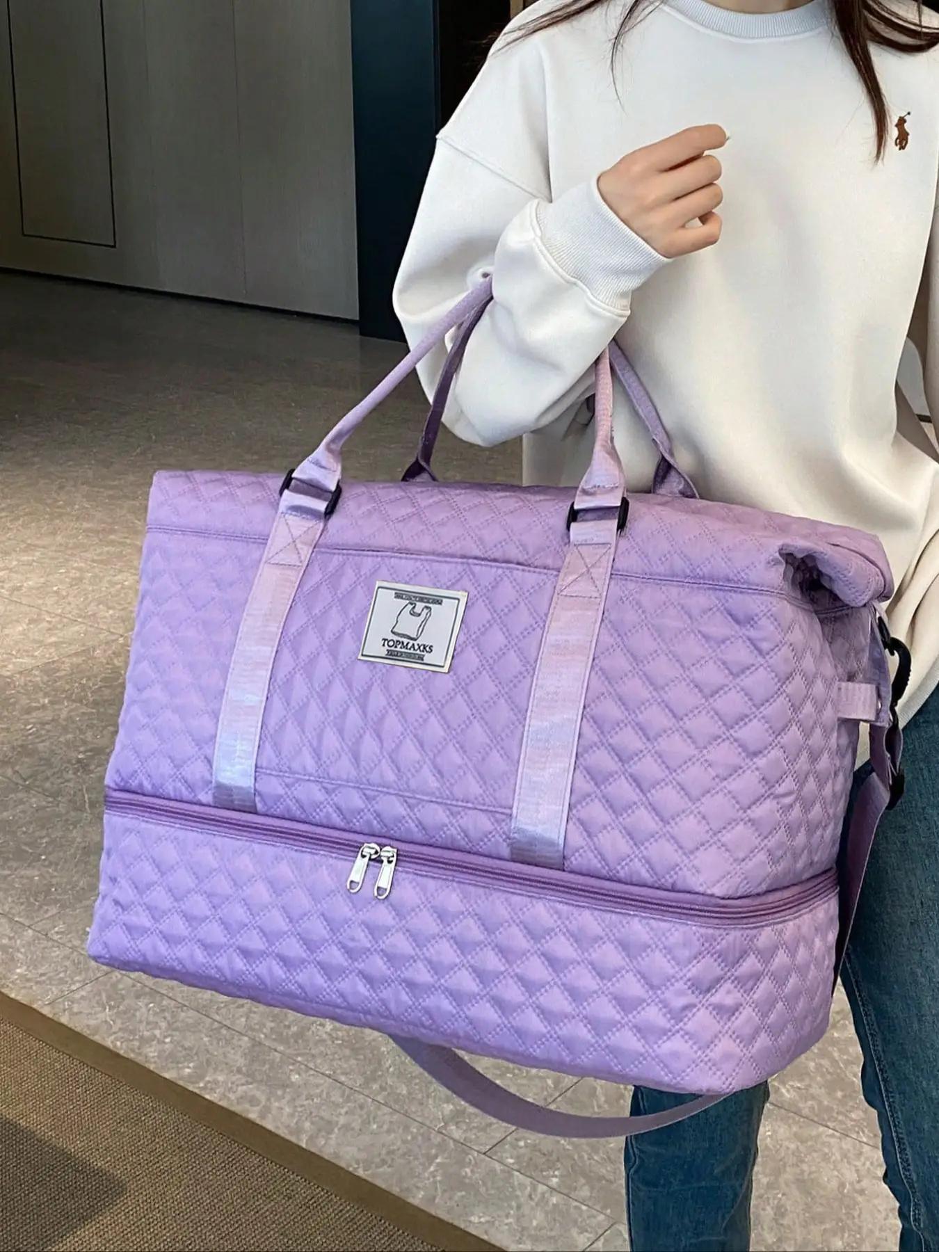 Letter Patched Design Large Capacity Durable Travel Bag, Lightweight Portable Folding Duffel Bag, Multi-function Dry & Wet Separation Bag for Travel, Traveling Bag