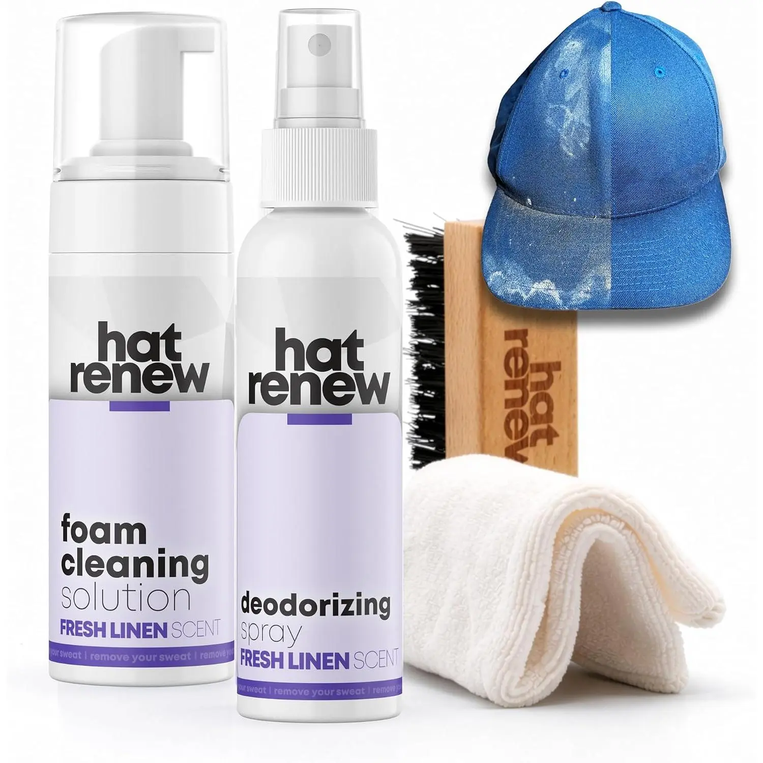 Hat Renew  Ingredients Foaming Hat Cleaner Kit -  Linen Scent -  Stain & Odor Remover for Hats & Caps - No Soaking, No Washing Machine - Safe for Embroidery & Structured Hats