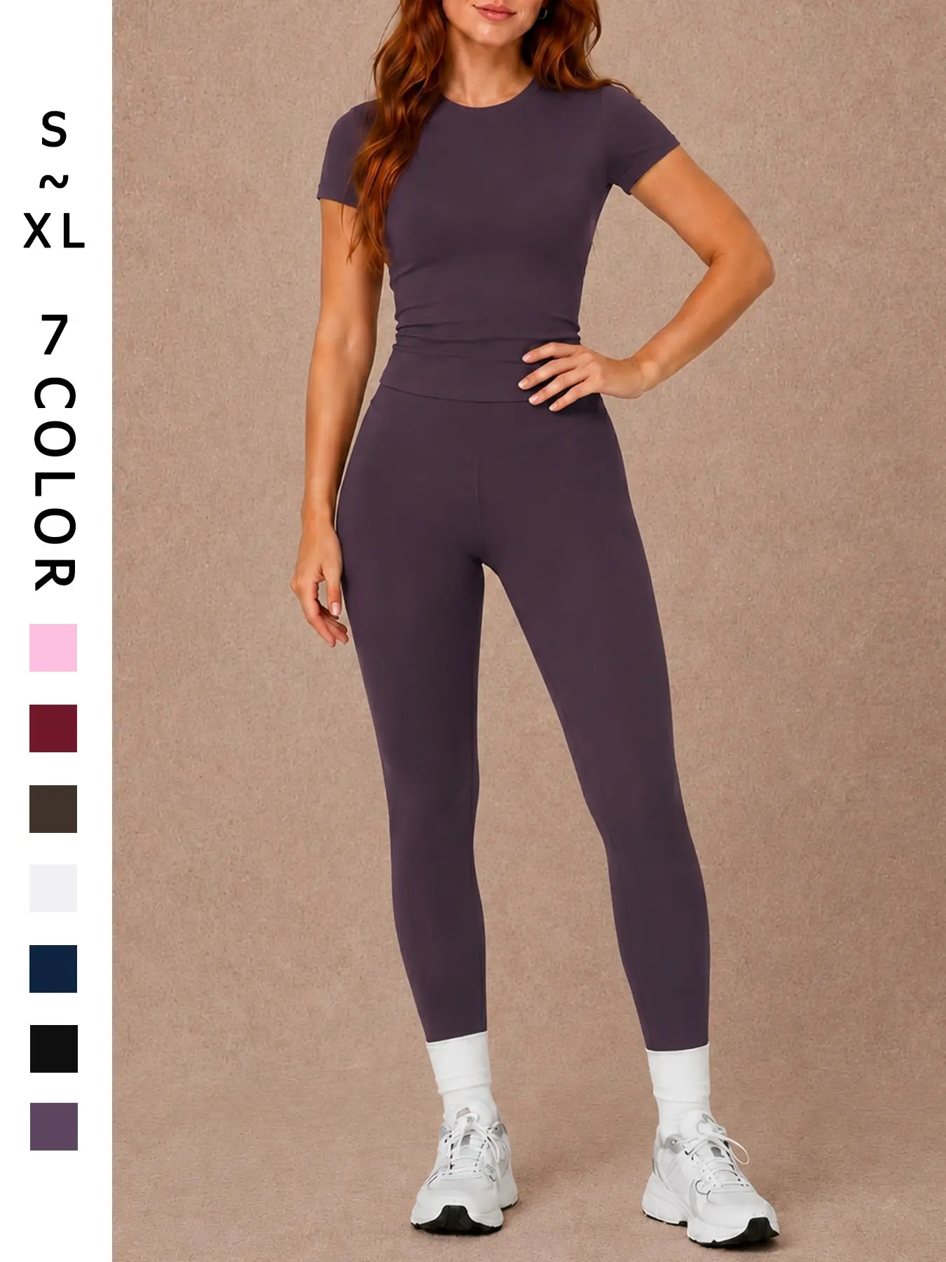 Women’s 2 Piece Workout Set Short Sleeve Top and Pants Moisture Wicking Cooling Breathable Buttery Soft Comfortable Four Way Stretch High Waist Butt Lifting Tummy Control Pilates Yoga Set for Gym Outdoor Running Cycling Fitness Outfit