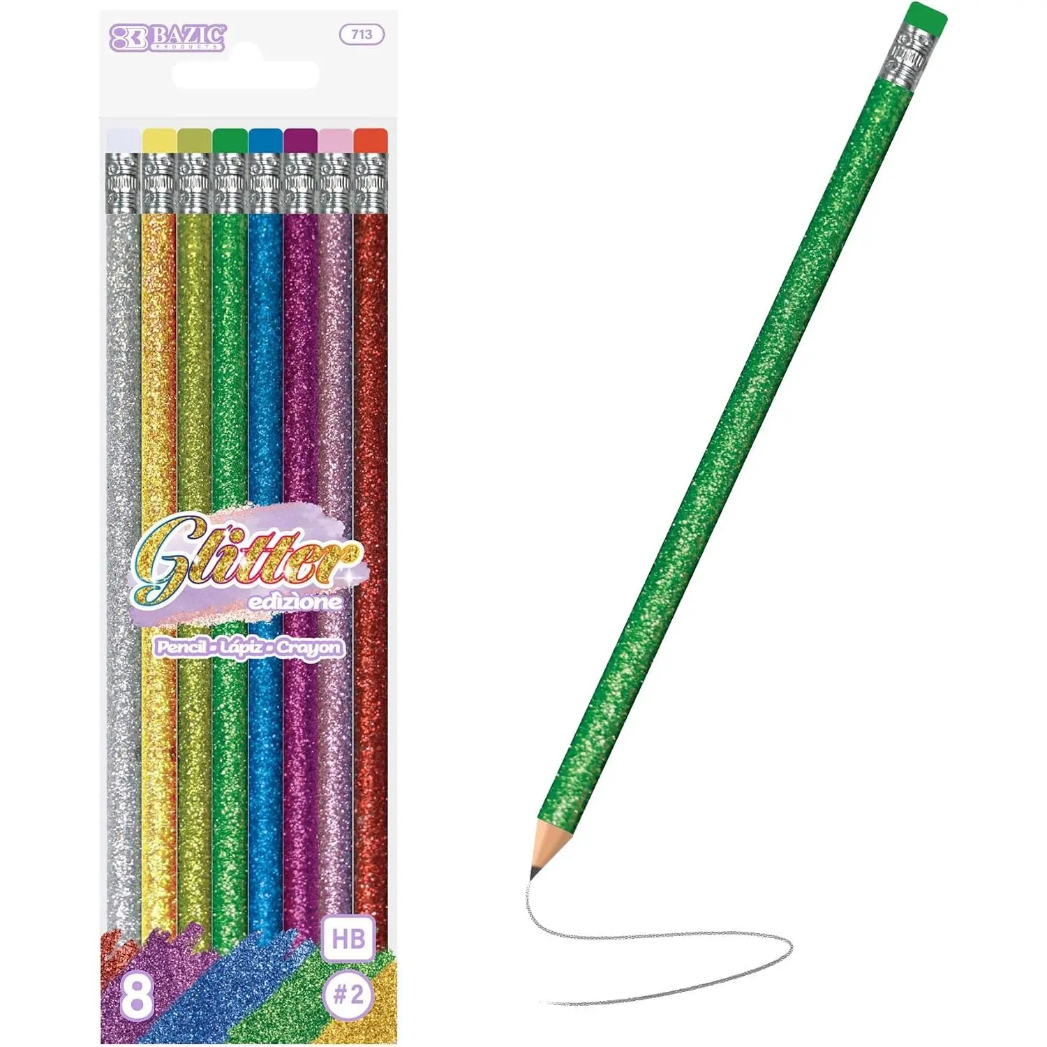 Metallic Glitter #2 Pencils, Eraser, 8 Count | #2 HB lead, Glitter metallic , eraser tops, school, gifts, party favors, fun everyday writing