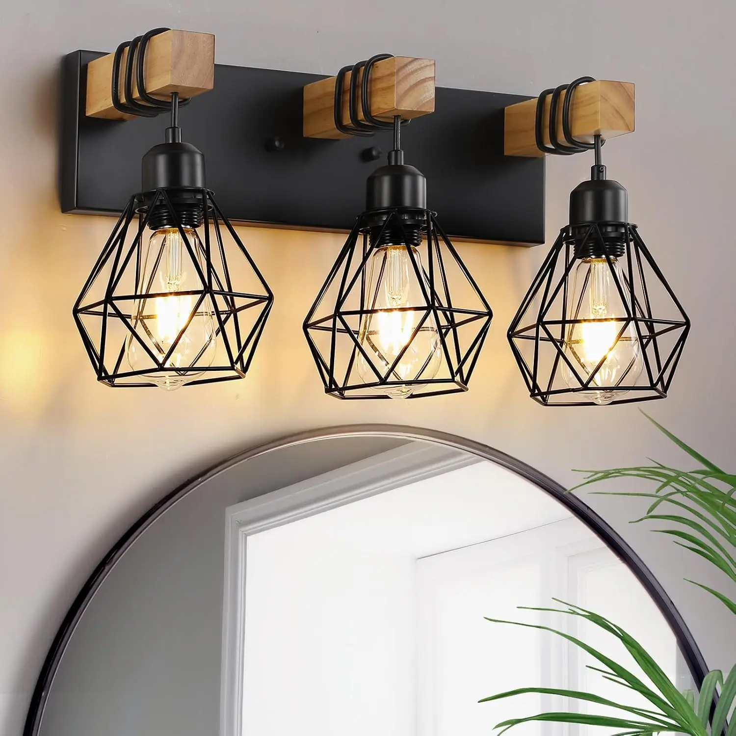 Light for Bathroom, 3-Light  Bathroom  Light Fixtures Over Mirror, Rustic Sconces Wall Lighting with Metal Lampshade for Living Room, Bedroom, Hallway