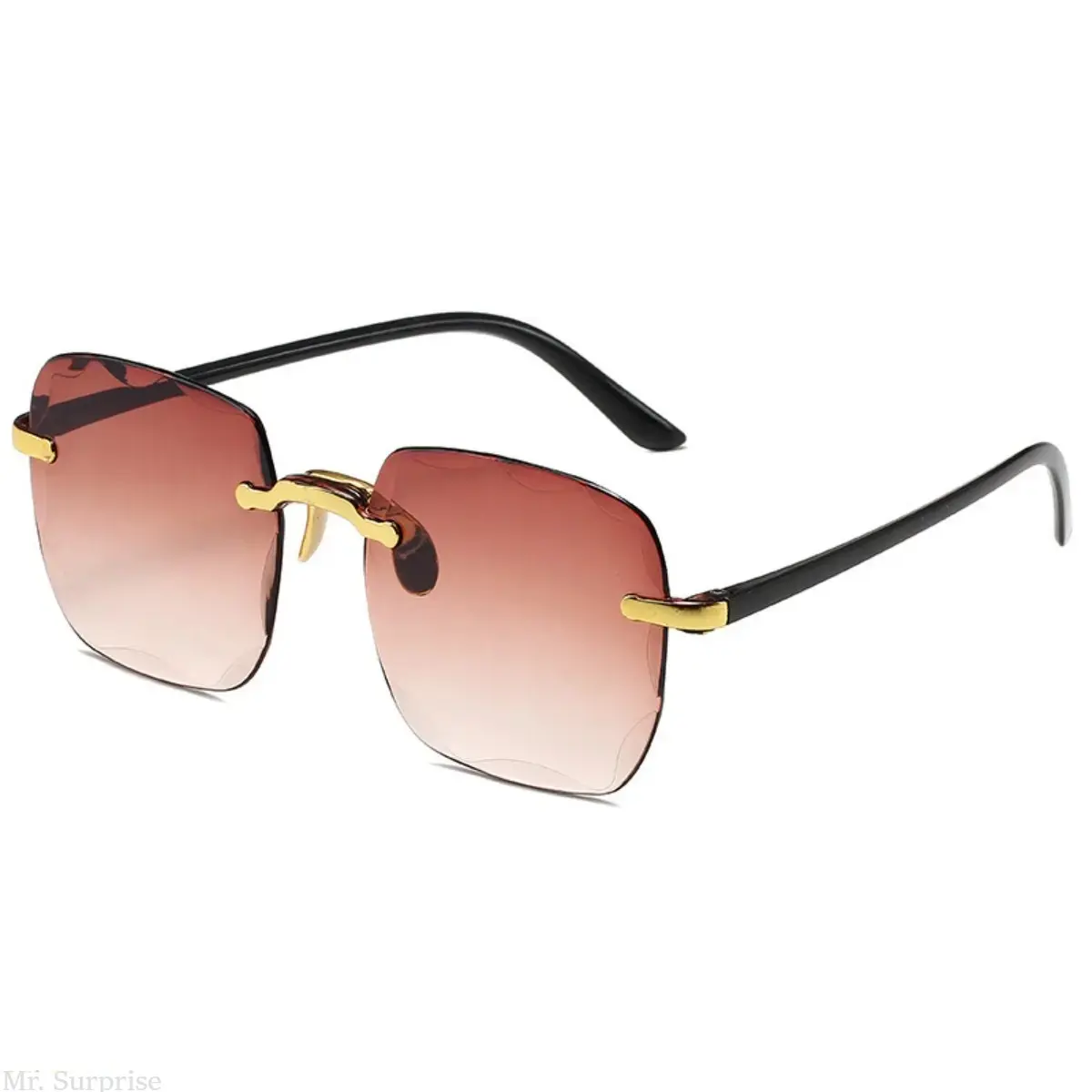Oversized Rimless Sunglasses for Women, Korean Style Statement Rectangular Frames with Faceted Edge Lenses, UV Protection, Womens Sunglasses, Statement Frame Glasses, Rimless Frame
