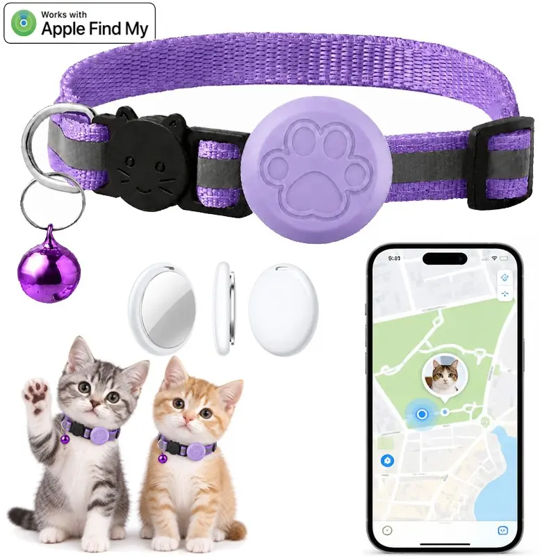 2-in-1 Cat Tracker Collar,Reflective Cat Tracker with No Monthly Fees,Supports Real-Time Tracking/Anti-Loss,Works With IOS Find My,Includes Adjustable Collar with Bell,Suitable for Small Dog,Cat
