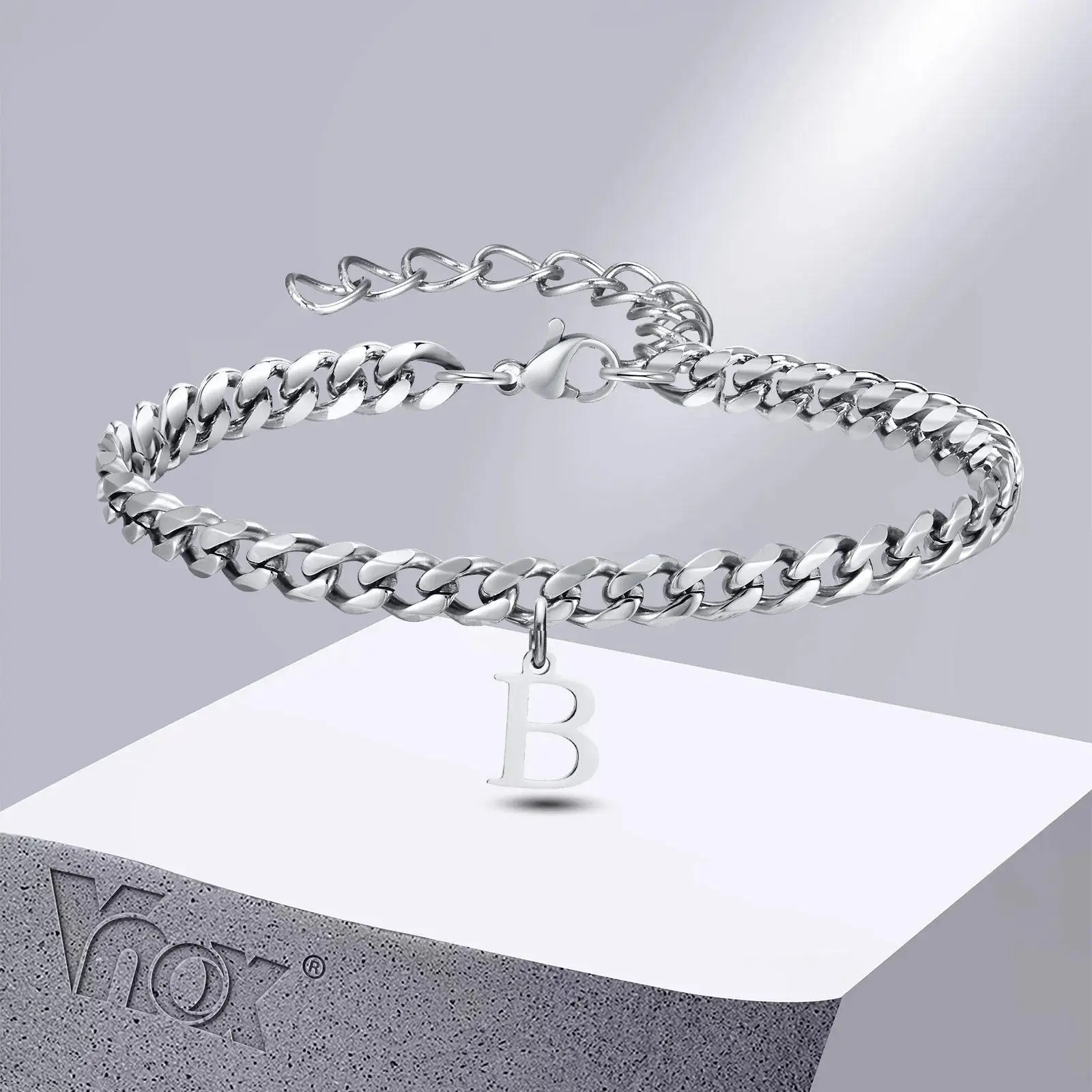 Bold Versatile Men and Women Cuban Link Chain Bracelet with A-Z Initial Letter - Sleek Alphabet Monogram Wrist Jewelry, Classic Personalized Link Accessory, Perfect for Daily Streetwear, Casual Wear & Birthday Gift