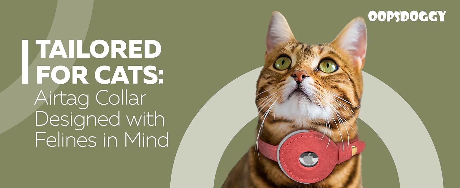 OOPSDOGGY Reflective Leather AirTag Cat Collar with Bell - Non Breakaway Adjustable Pet Collar with Apple Air Tag Holder - Lightweight GPS Kitten Collars for Small Dogs Puppy (Denim)