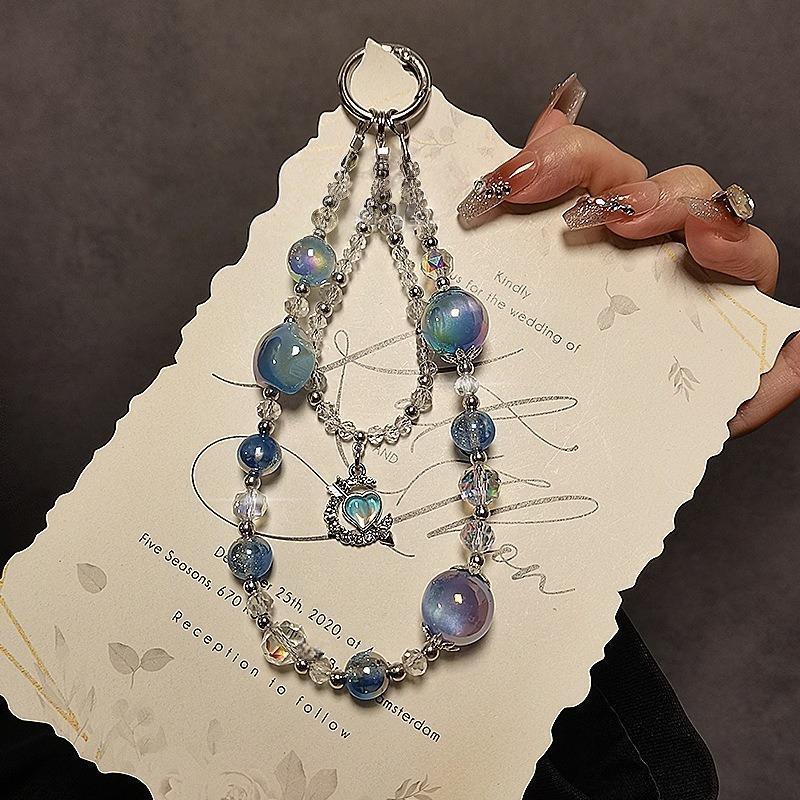 Luxury High-End Crystal Phone Chain Heart Pendant, Wristlet, Phone Case Bag Accessory Strap Keychain, Fashion