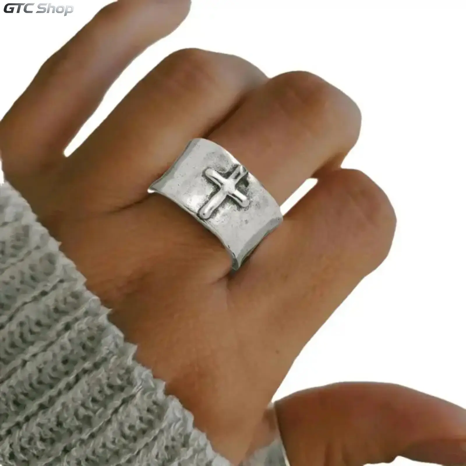 Unisex Minimalist Design Distressed Wide Band Crucifix Ring - Mindfulness Calming Presence Jewelry, Stylish Accessory, Rings for Women, Summer Vacation Good Luck Accessory