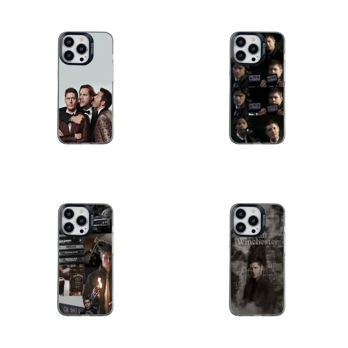 Durable, colorful, and iridescent phone case featuring a fun, quirky *Supernatural* group photo design; compatible with iPhone 12 through 17 and Samsung S22 through S26 series. An excellent gift for best friends and perfect for the holiday season.