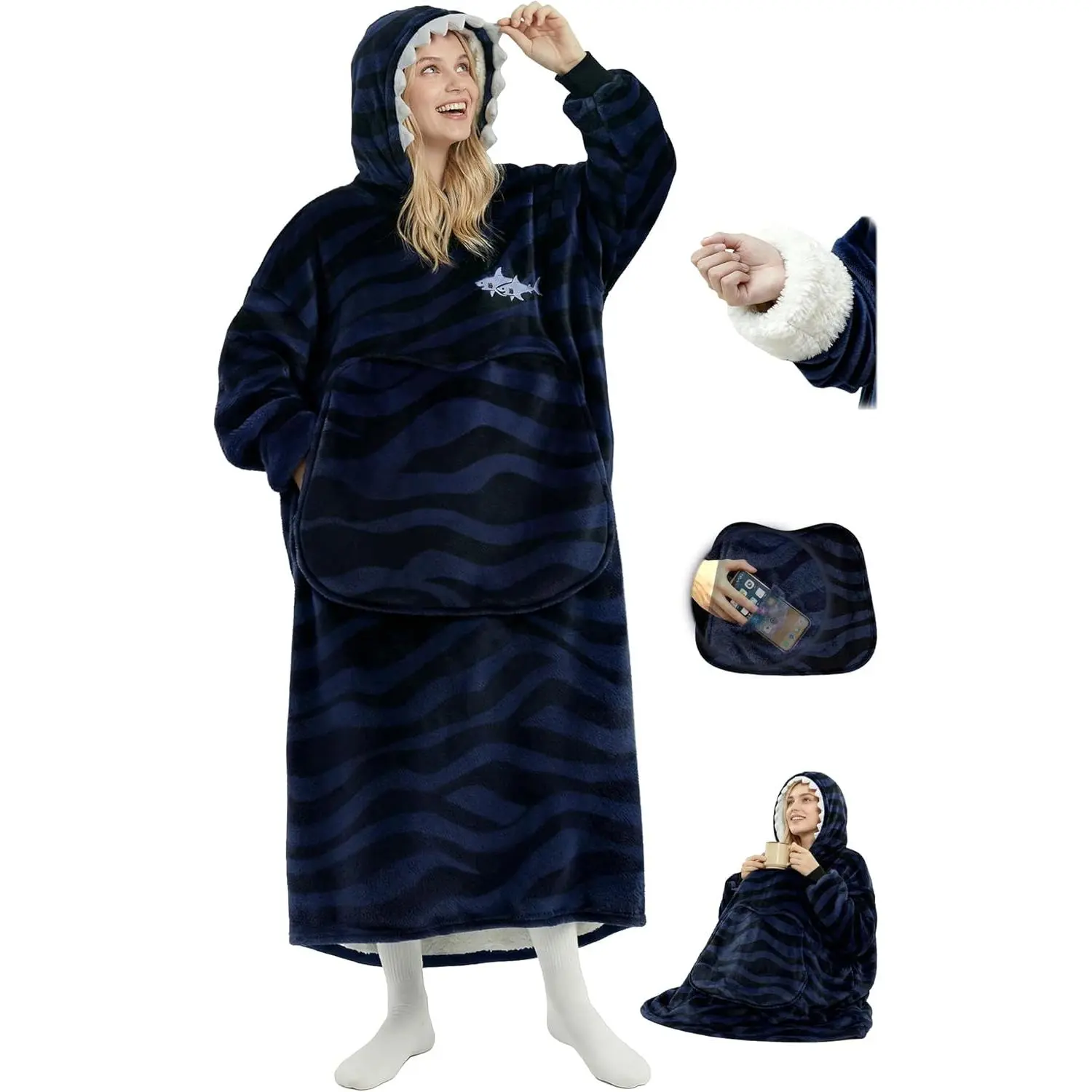 Wearable Blanket Hoodie with Giant, Cozy Gifts for| Duel-Sided Flannel, Full-Body Coverage, Long Sweatshirt Giant & Hidden Phone, Gifts for, Machine Washable