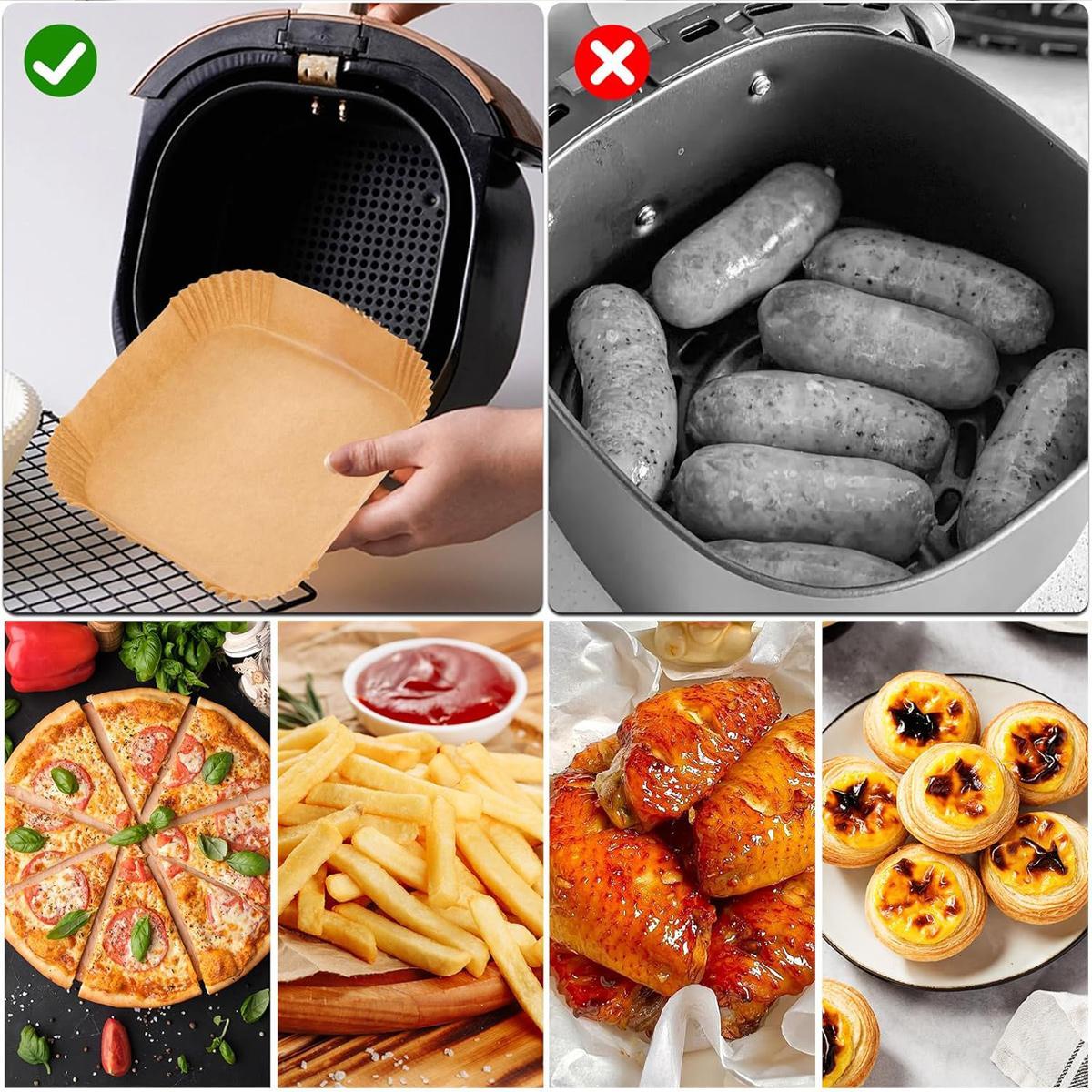 Air Fryer Paper Liners, 100Pcs Parchment Paper, Air Fryer Liners Disposable for Microwave, Non-Stick Air Fryer Liner Square Free of Bleach (6.3IN) Baking Supplies Kit Bakeware