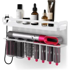 Wall Mounted Storage Holder Compatible with Dyson Airwrap Storage Stand Rack No Drill Storagefor Bathroom Shelf Organizer Curling Iron Attachments and Complete Styler (White 1)