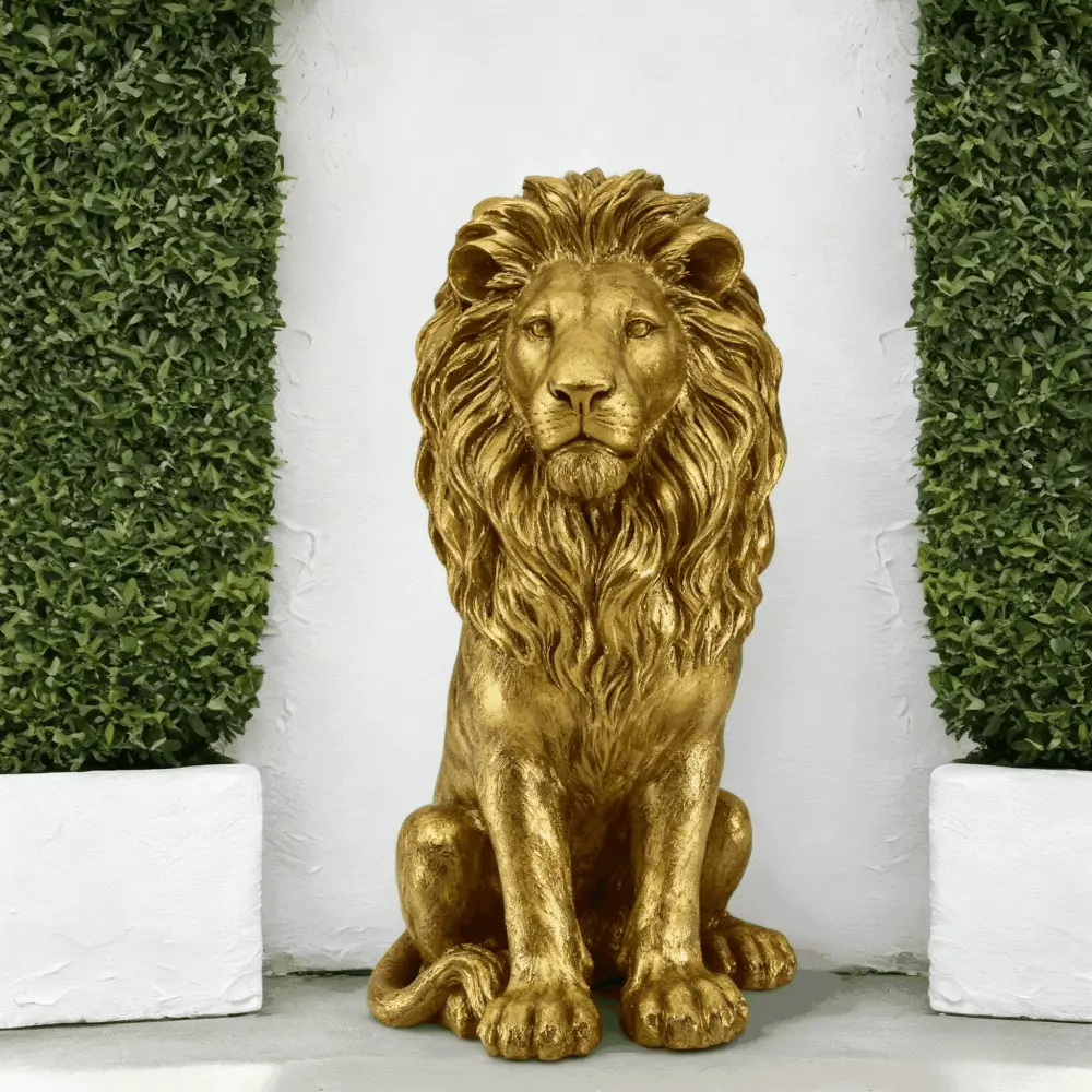 24" Lion Statue, Resin Outdoor Guardian Sculpture, Simulated Animal Decor for Villa, Garden, Park  Resort, Patriotic Independence Day Decoration for Home  Courtyard