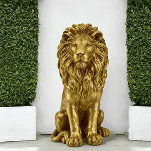 24" Lion Statue, Resin Outdoor Guardian Sculpture, Simulated Animal Decor for Villa, Garden, Park  Resort, Patriotic Independence Day Decoration for Home  Courtyard
