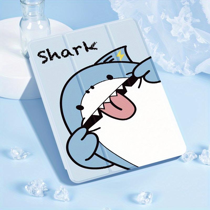 Cute shark pattern, with adjustable stand and pen slot, foldable non-slip TPU protective case, suitable for iPad mini, iPad Air, iPad Pro/iPad 10th generation, 11th generation and other series iPad protective cases