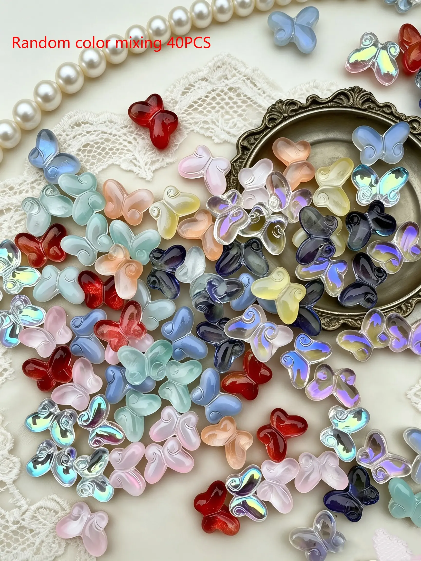 40pcs Mix Color Butterfly Glass Beads, 1.5cm Crystal Butterfly Spacer Beads, DIY Jewelry Making, Bracelet Earring Necklace Accessories, Diy Craft Embellishments