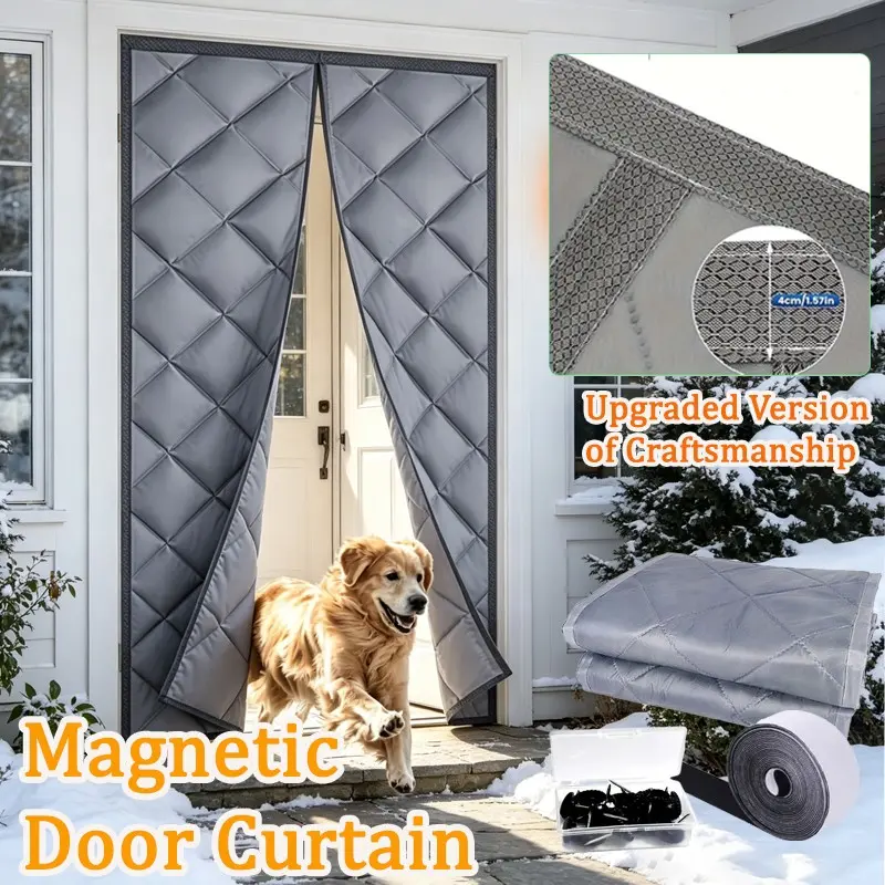 Magnetic Insulated Door Curtain, Waterproof Oxford Fabric, Heat-Resistant, Easy Installation, Pest-Proof, No Drilling, Home & Office Use