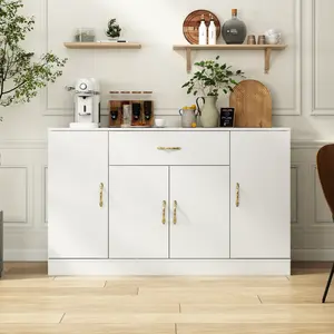Aobtkel® Modern White Buffet Cabinet - Sideboard with 1 Drawer and 4 Doors, Large Storage Unit for Kitchen, Dining Room Coffee Bar