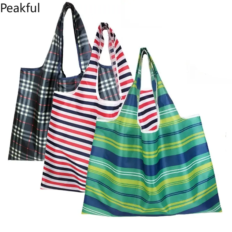 2-Packs Plaid Oxford Cloth Foldable Tote Bag,  carryall crafted from thick durable checkered oxford fabric. Compact fold-down design tucks into small pouch,wear-resistant stitching, ideal for daily grocery shopping,casual outdoor sundries storage.