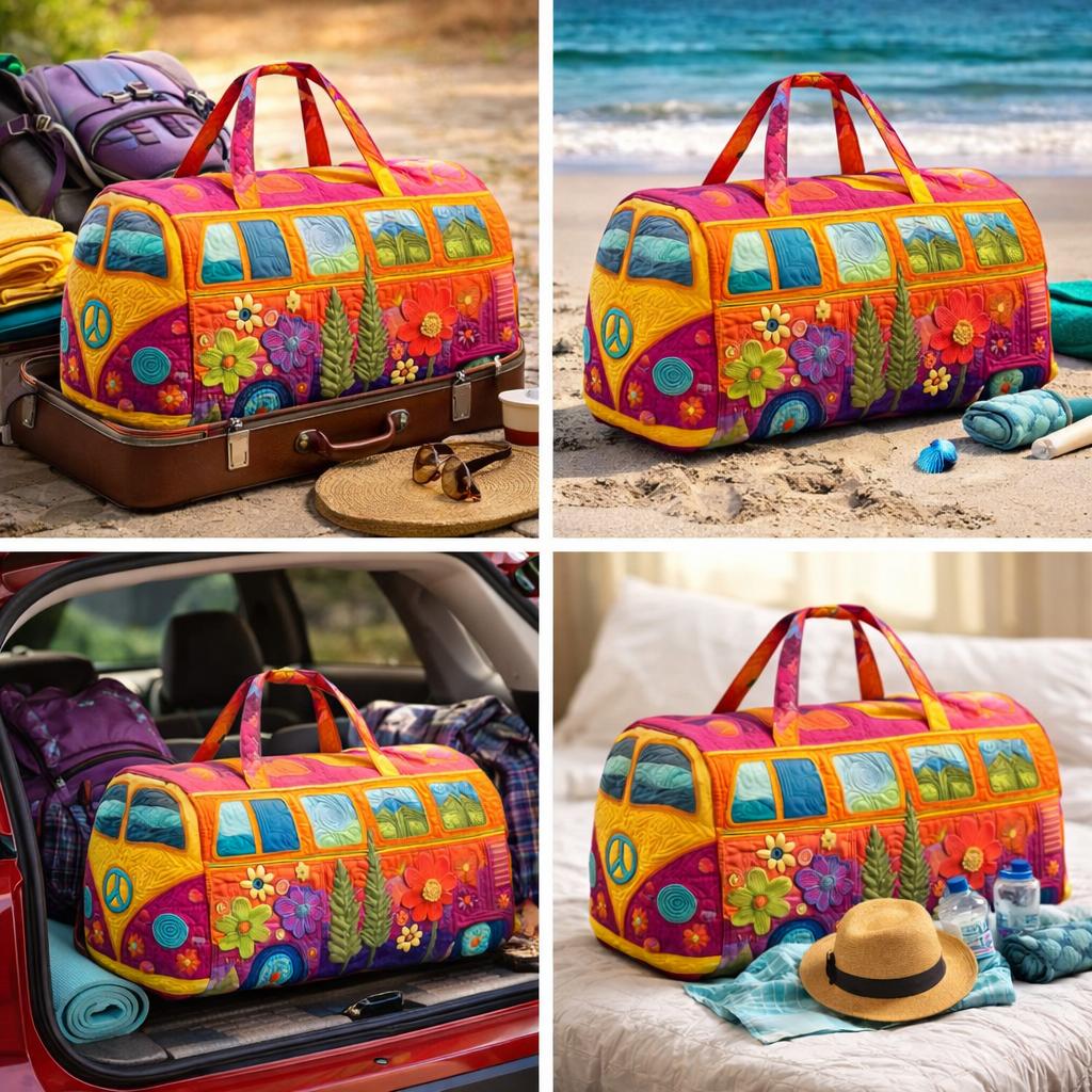 Unisex Boho Quilted Weekender Travel Bag for Women & Men, Lightweight Large Capacity Hippie Design Overnight Bag for Travel, Beach, Weekend Getaway & Daily Use
