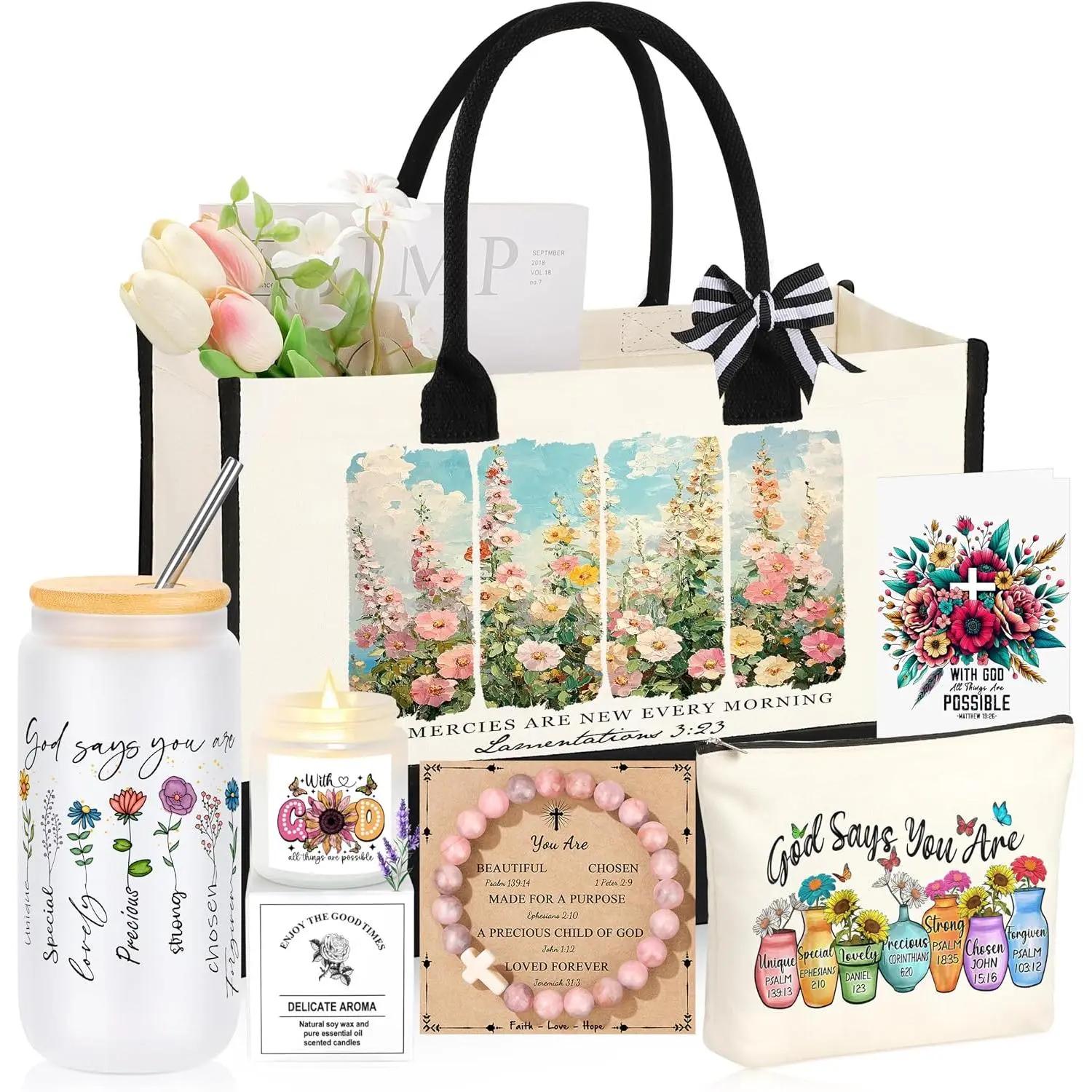 Christian Gifts for Women Synthetic Bracelet Set - 6-Piece Festive Party Basket for Christmas, Birthday Gifting