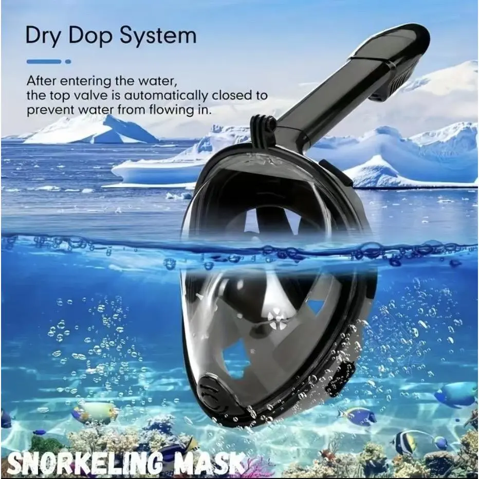 Full Face Snorkel Mask for Adults and Youth, Foldable Medical Silicone Gear with 180° View, Dry Top Breathing System, Anti-Fog & Secure Seal with Camera Mount, 180° Panoramic View, Foldable Mask