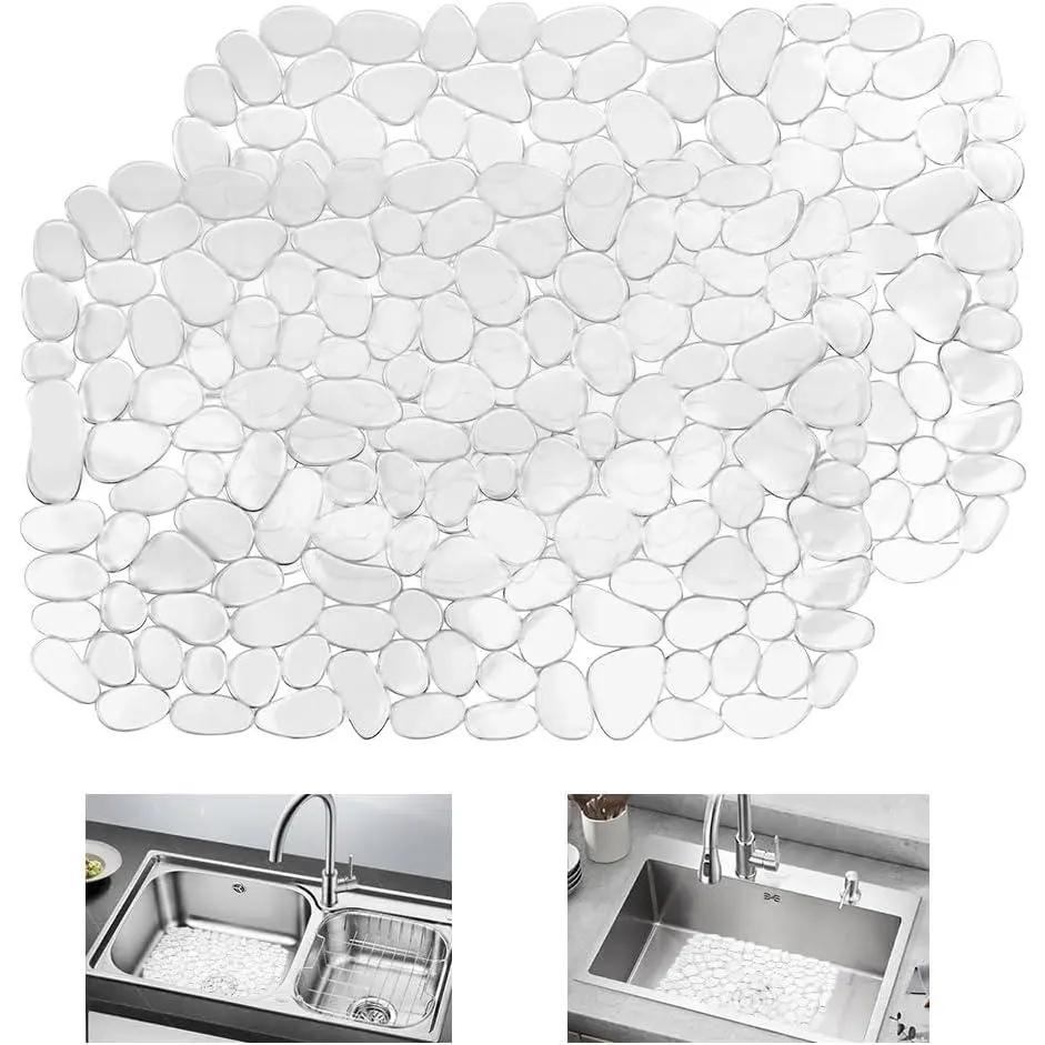 2 count Kitchen Sink Mat Clear PVC Sink Protector Non-Slip Sinks Drainer Mat Cuttable  Draining Mats, Cut to Size Draining Board Mats Pad for Stainless Steel Ceramic Porcelain Sinks 40x30cm