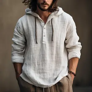 Cotton and Linen Shirt Hooded Sweater Long Sleeve Hooded Spring and Summer Leisure Daily(Sheets)