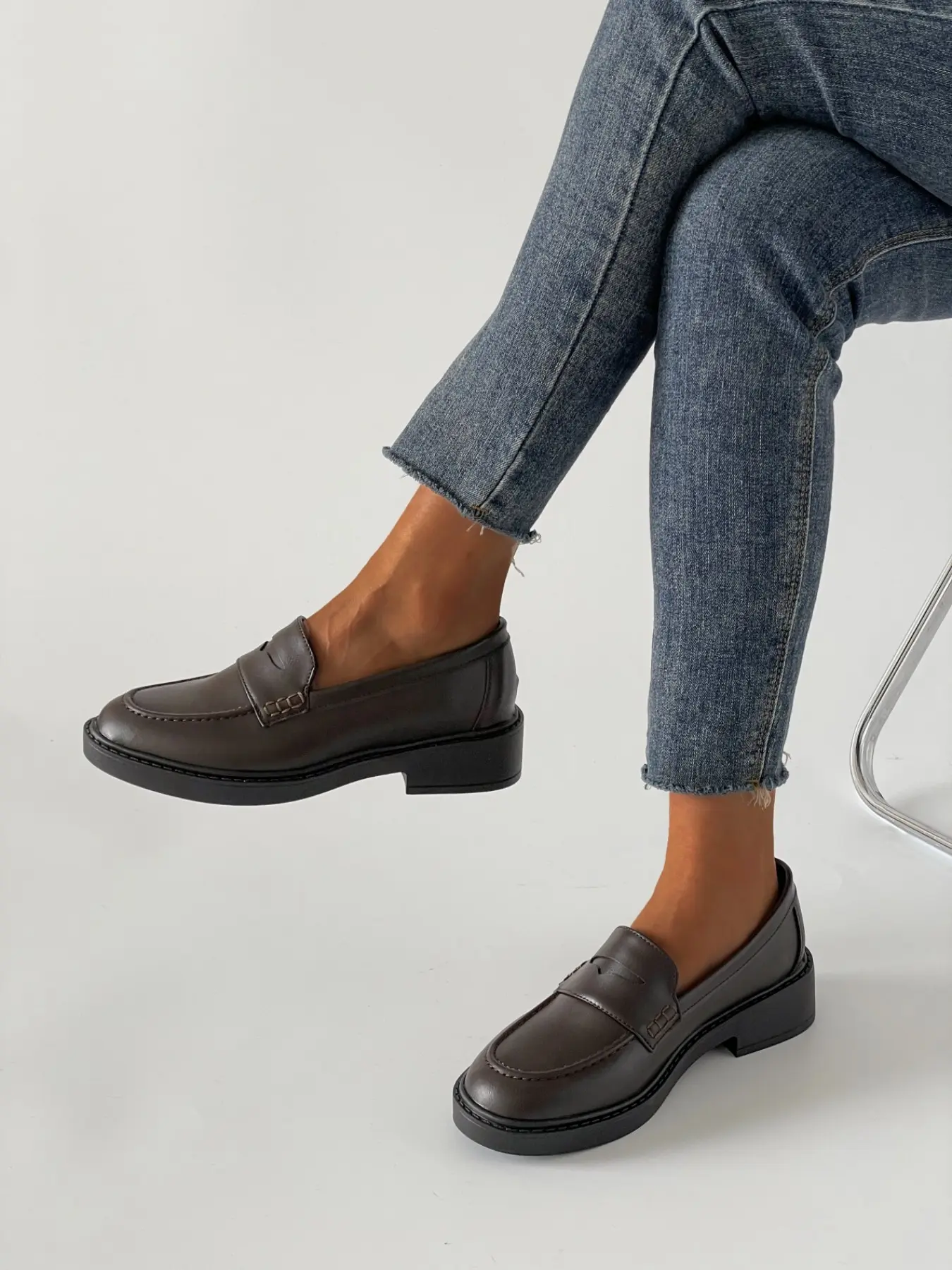 Women's Vintage Thick Sole Penny Loafers, British Style Slip-On Soft Leather Shoes, College Fashion Commuter Chunky Heel Boots