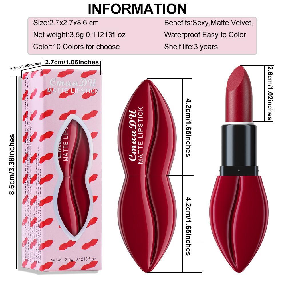 CmaaDu 10-Color Matte Moisturizing Lipstick, Professional Lip Cosmetics for Women with Fashionable Lip Design, Essential for Daily and Holiday Makeup, Moisturized Lipstick Gift