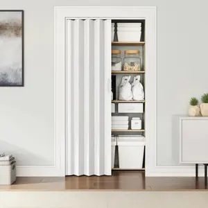 Studio Series PVC Foldable Accordion Door - 48.00 in. Length, 80.00 in. Height, Adjustable, White, Ideal for Living Rooms