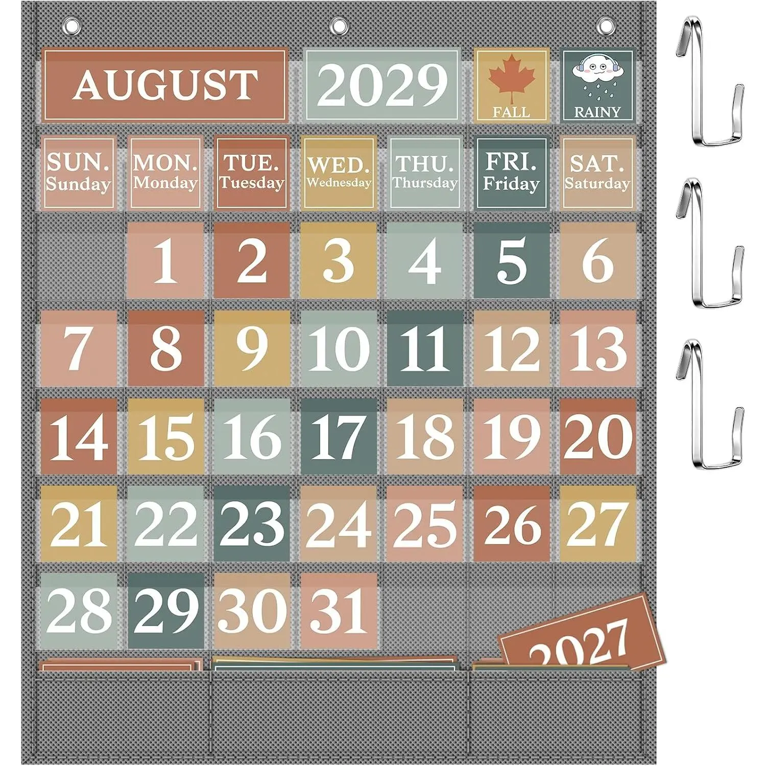 Boho Classroom Calendar Pocket Chart Set, 118 Cards | Calendar for Classroom, Boho Decor, Bulletin Board, Circle Time, Wall Calendar, Homeschool Supplies, Weather, Gray