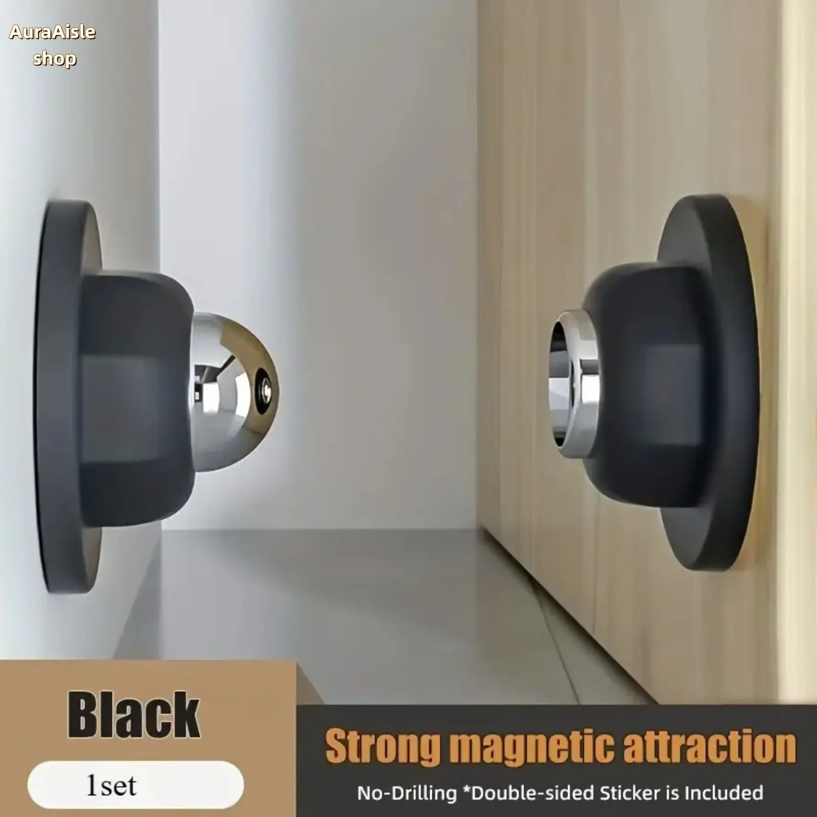 No-Drill Strong Magnetic Door Stopper With Double-Sided Adhesive, Anti-Collision Silicone Door Holder For Wall Or Floor Mount, Space-Saving Hardware Suitable For Narrow Door Gap Installation At Home