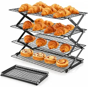 Cooling Racks For Cooking And Baking, 2/3/4-Tier Collapsible Cookie Cooling Rack With Adjustable 3 Setting Design Stackable Roasting Cooking Drying Wire Cooling Rack For Cookies Bread Baking