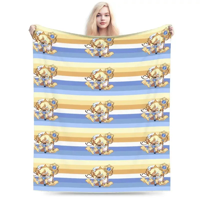 Pure Vanilla Cookie Blankets Fleece Textile Decor Cookie Run Kingdom Thin Throw Blankets for Sofa Bedroom Bedspread