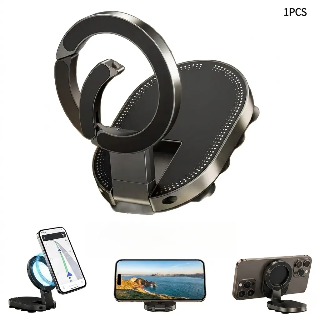 Multi-Function 3-in-1 Magnetic Phone Stand with 18 Strong Suction Cups, Universal 360° Rotatable Foldable Phone Holder for Car, Desk, Bathroom & Travel (1PCS)