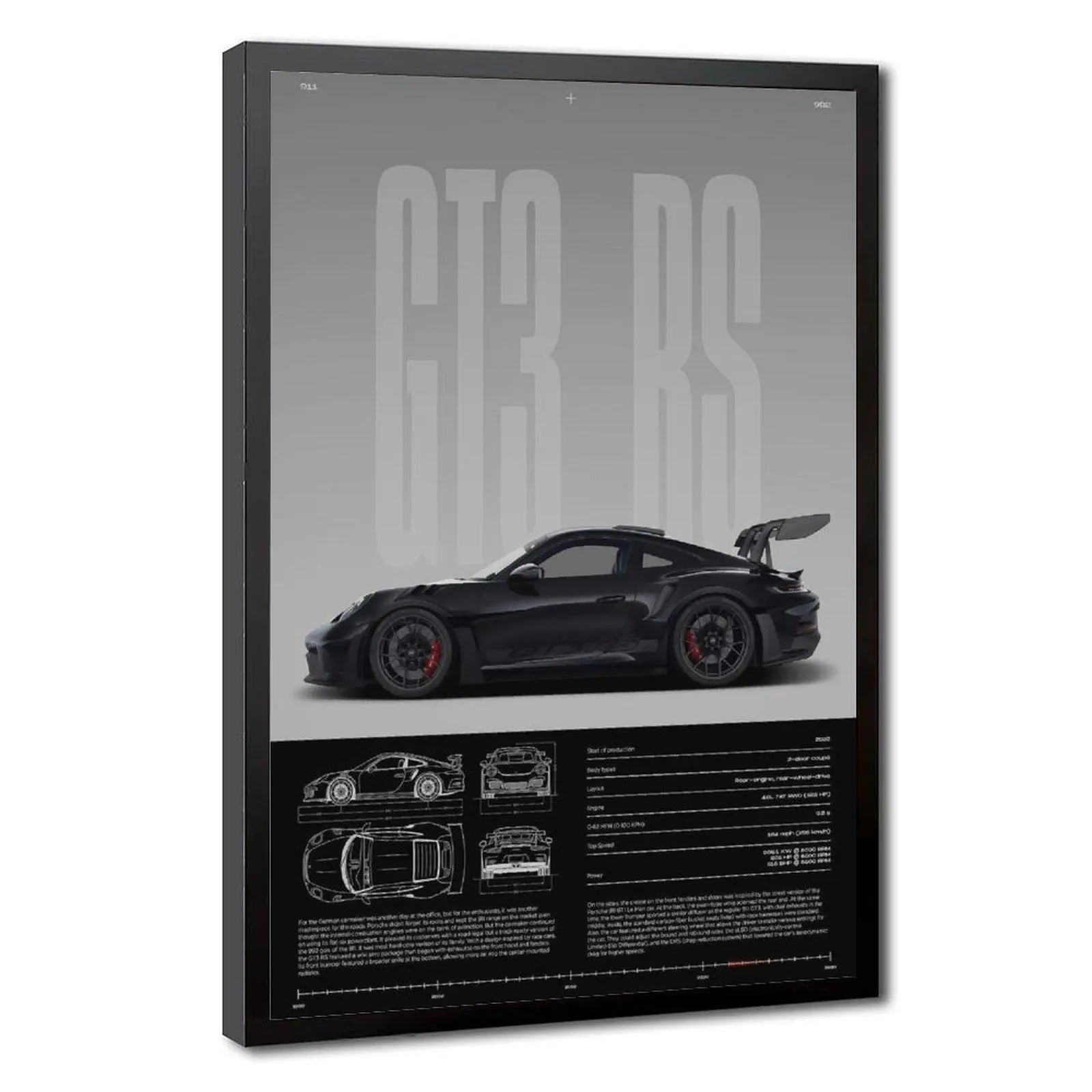 Porsche 911 GT3 RS Cars Poster - Wood-Frame Compatible Home Decor Wall Art, Boys Room Accent, Gift Option for Car Enthusiasts