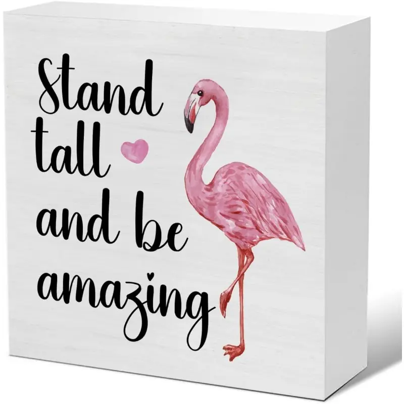 5x5in Flamingo-Themed Wooden Art Sign - English Inspirational "Stand Tall and Be Amazing" Friend Gift, Modern Glam Decorative Home Decor for Wardrobe, Bedroom, Balcony, Room Accessories