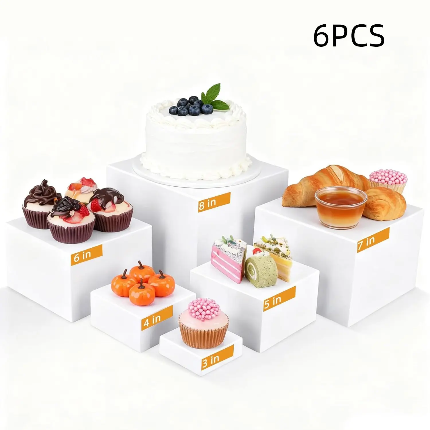 6-Piece Acrylic Cube Display Nesting Risers Set Cube Display Nesting Risers Set, Square Stackable Dual-Purpose Storage & Showcase Box with Hollow Bottoms, Multi-Functional Jewelry Dessert Display Stand, Acrylic Organizer, Candy Display Stand