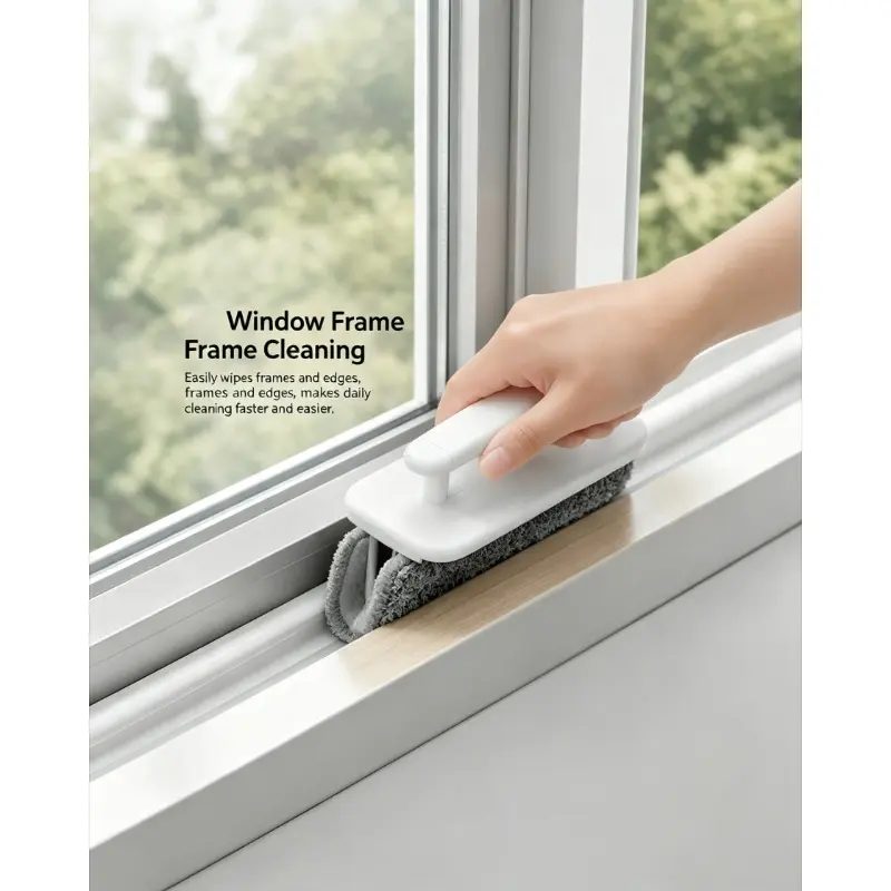 4pcs Detachable Window Groove Cleaning Crevice Brush Slot Ditch Brush Window Sill Dead Corner Door And Window Cleaning Crevice Brush Squeegee (Handle + 3pcs Wipes) S003460