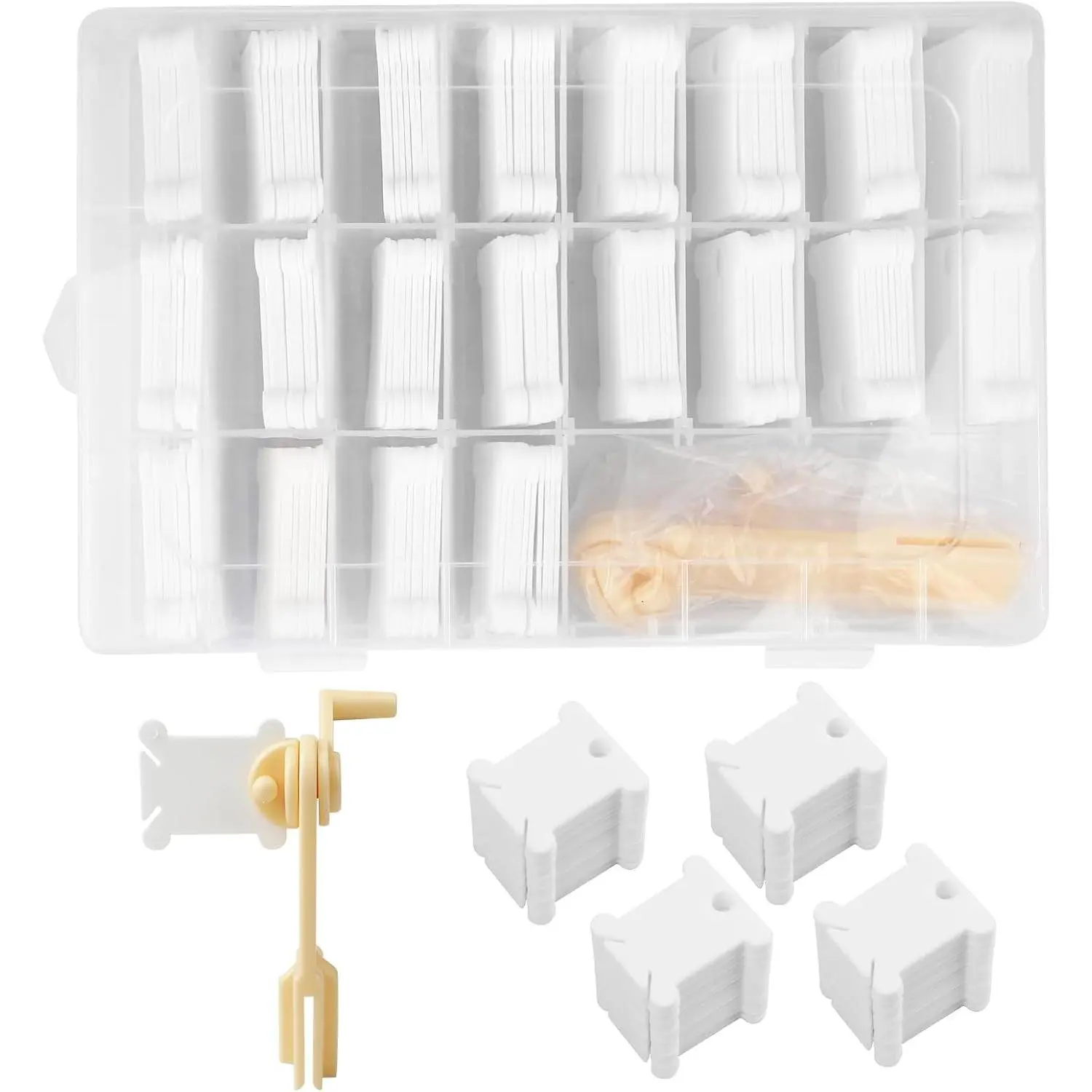 Embroidery Floss Organizer 200 Pcs White Floss Bobbins with 1 Pc Bobbin Winder Plastic Embroidery Thread Organizer Cross Stitch Thread Storage for DIY Sewing Craft