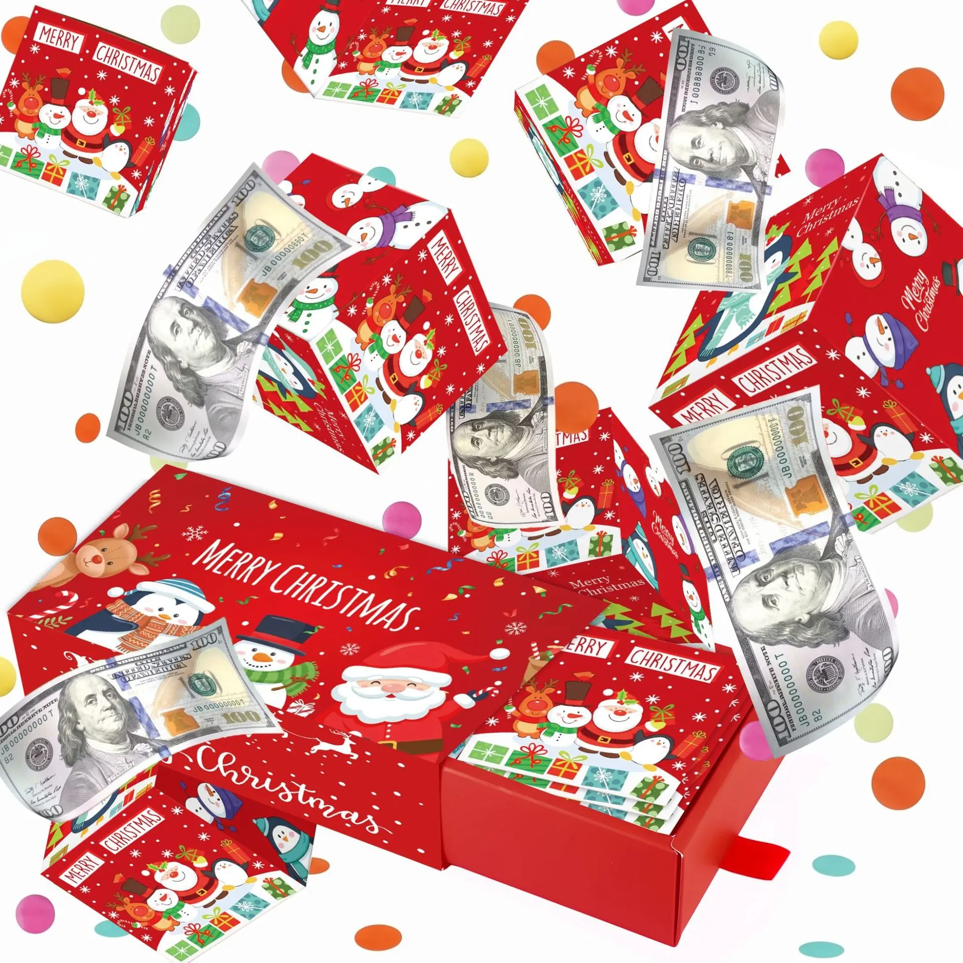 1Set DIY Christmas Surprise Explosion Gift Box Fill With Cash Money Santa Snowman Xmas Funny Surprise Prank Gift Perfect For Birthday Christmas Valentine's Day Gift Giving For Family Friends Lovers