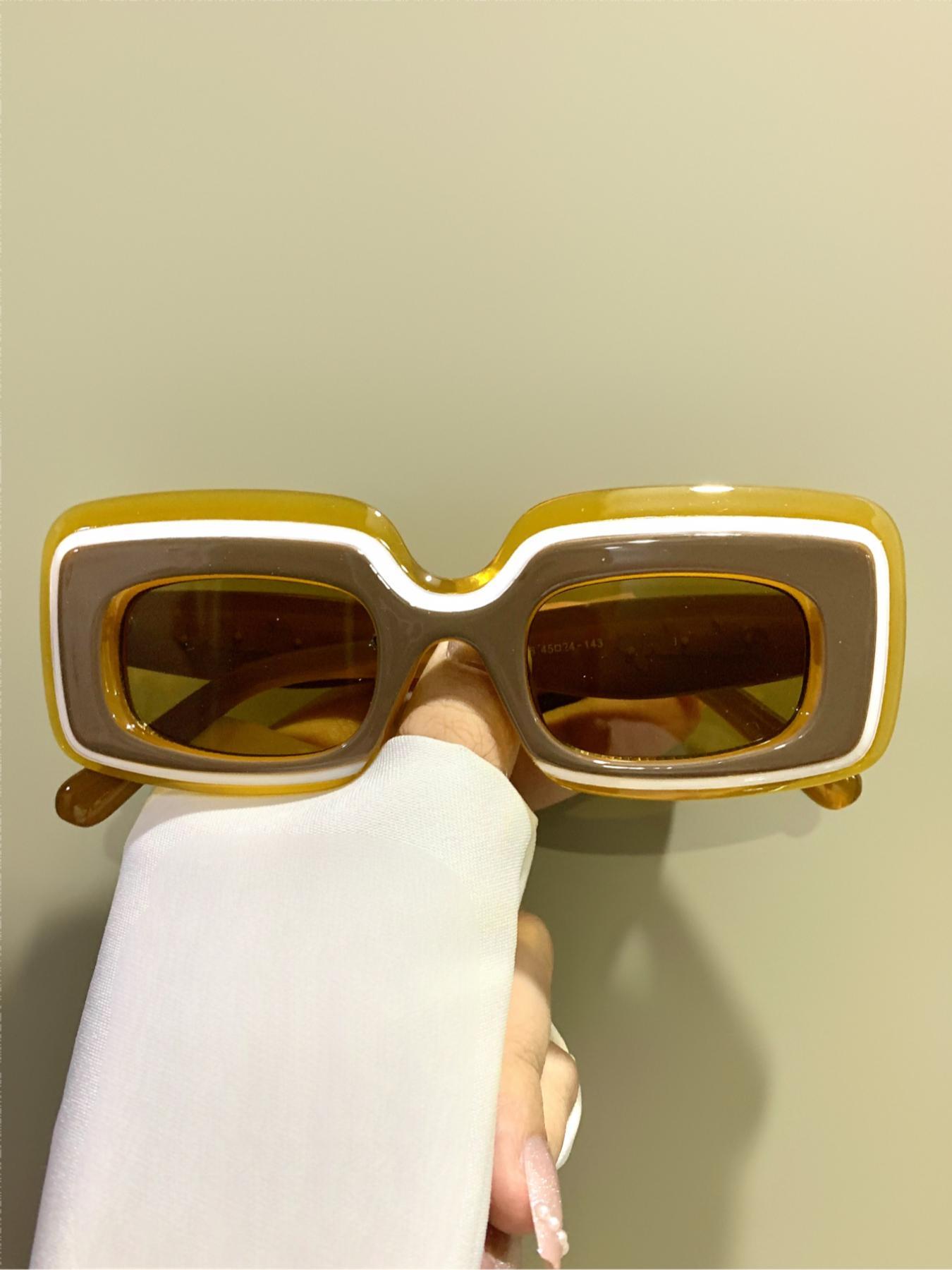 Y2K Style Rectangle Frame Glasses, Trendy Casual Glasses for Women and Men, Fashion Accessories for Everyday Use and Outdoor Activities, Trendy Beach Eyewear