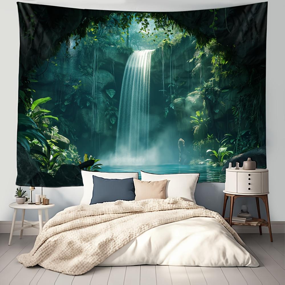 Waterfall Tapestry Serene Nature Landscape Wall Art for Living Room Bedroom Dorm, Lightweight Polyester Fabric Easy to Hang No Electricity Required