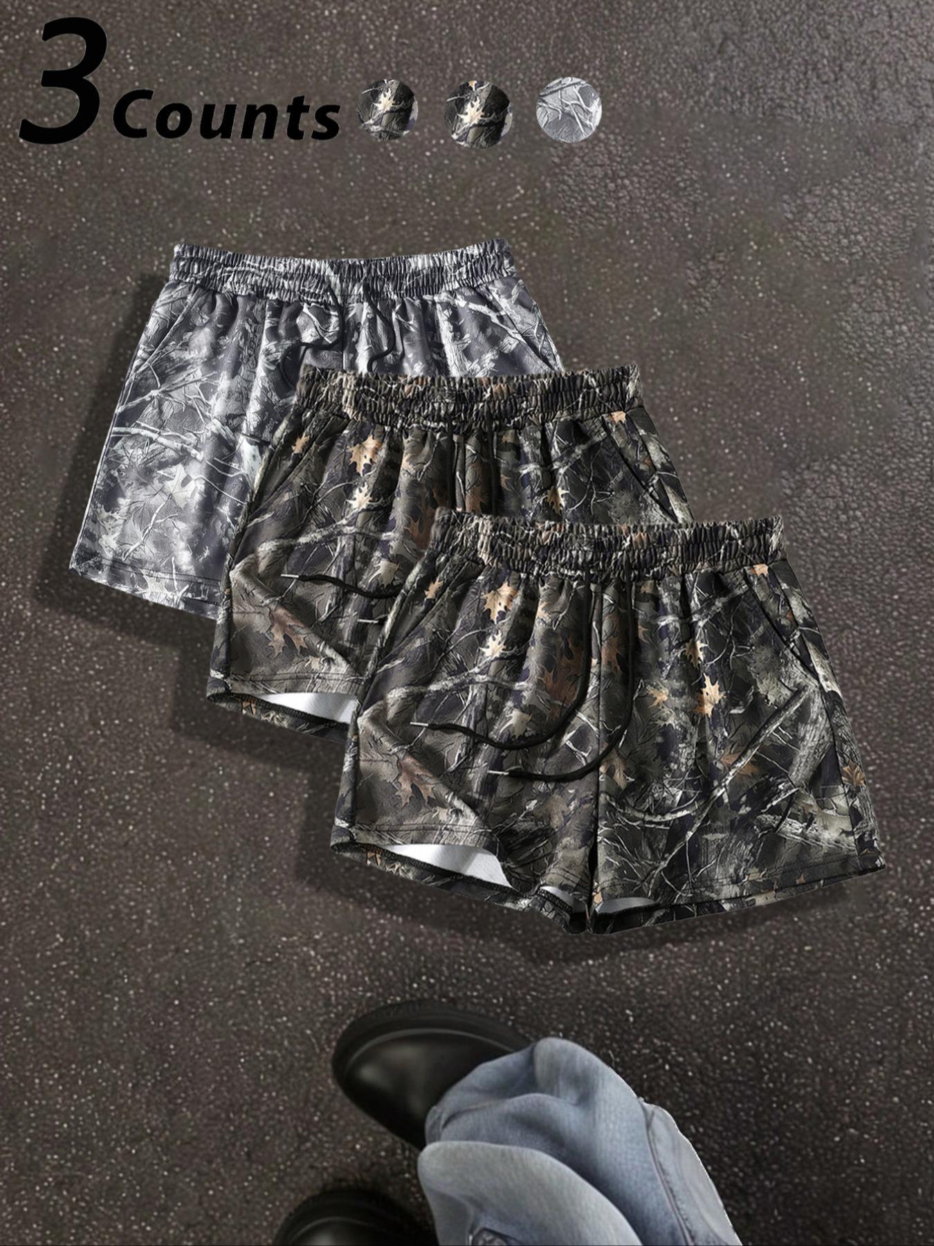 Unisex Branch-Print Camouflage Shorts, Casual Comfy Breathable Bottoms for Summer, Streetwear Shorts for Daily Wear
