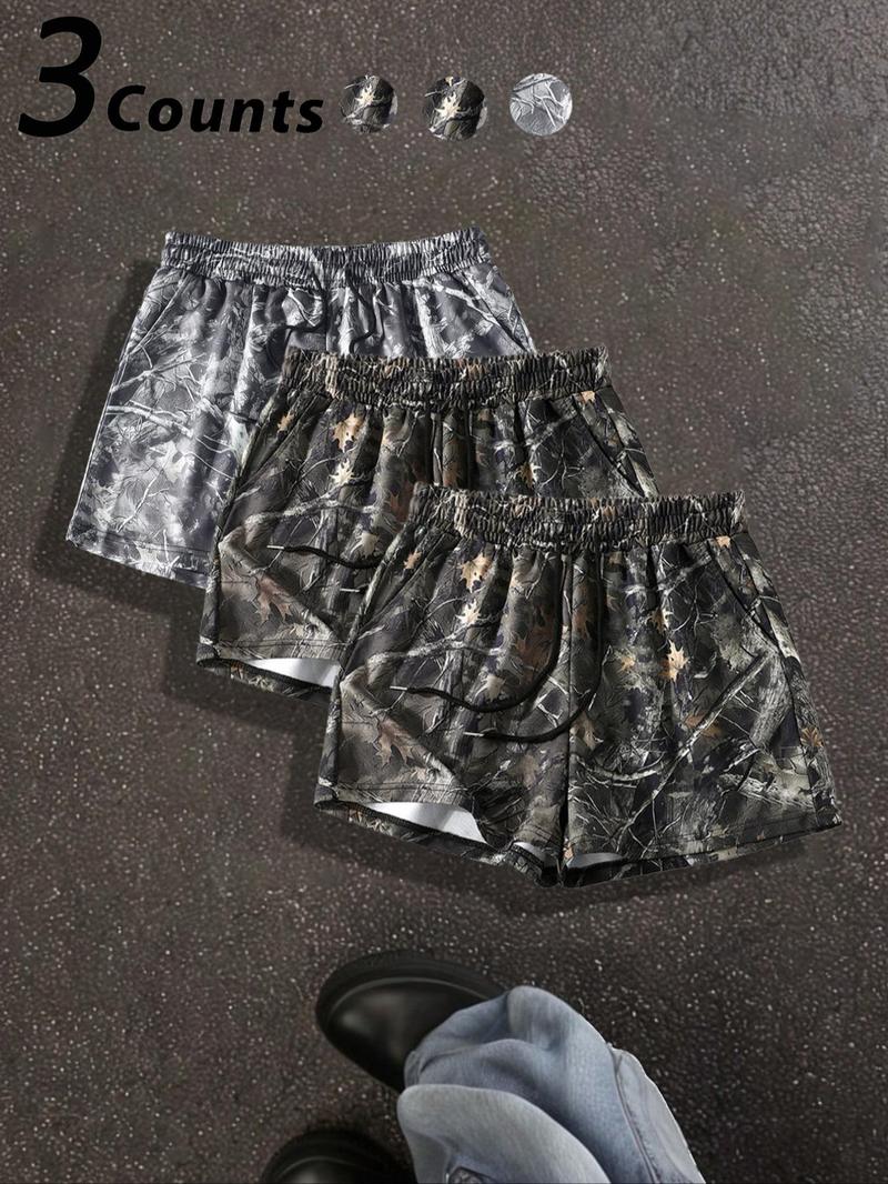 Unisex Branch-Print Shorts, Casual Comfy Breathable Bottoms for Summer, Streetwear Shorts for Daily Wear