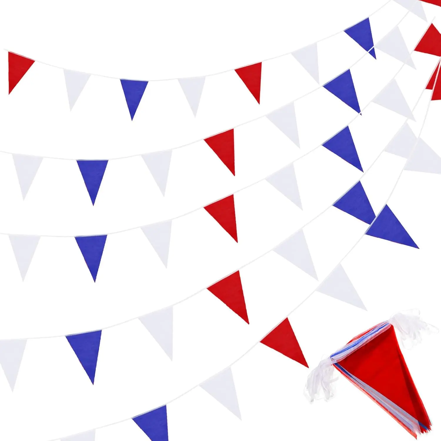 200 Feet Solid Pennant Banners Flags String Triangle Hanging DIY Bunting Flags Party Decorations for Grand Opening Party Banners for Kids Birthday, Shops (Red White Blue)