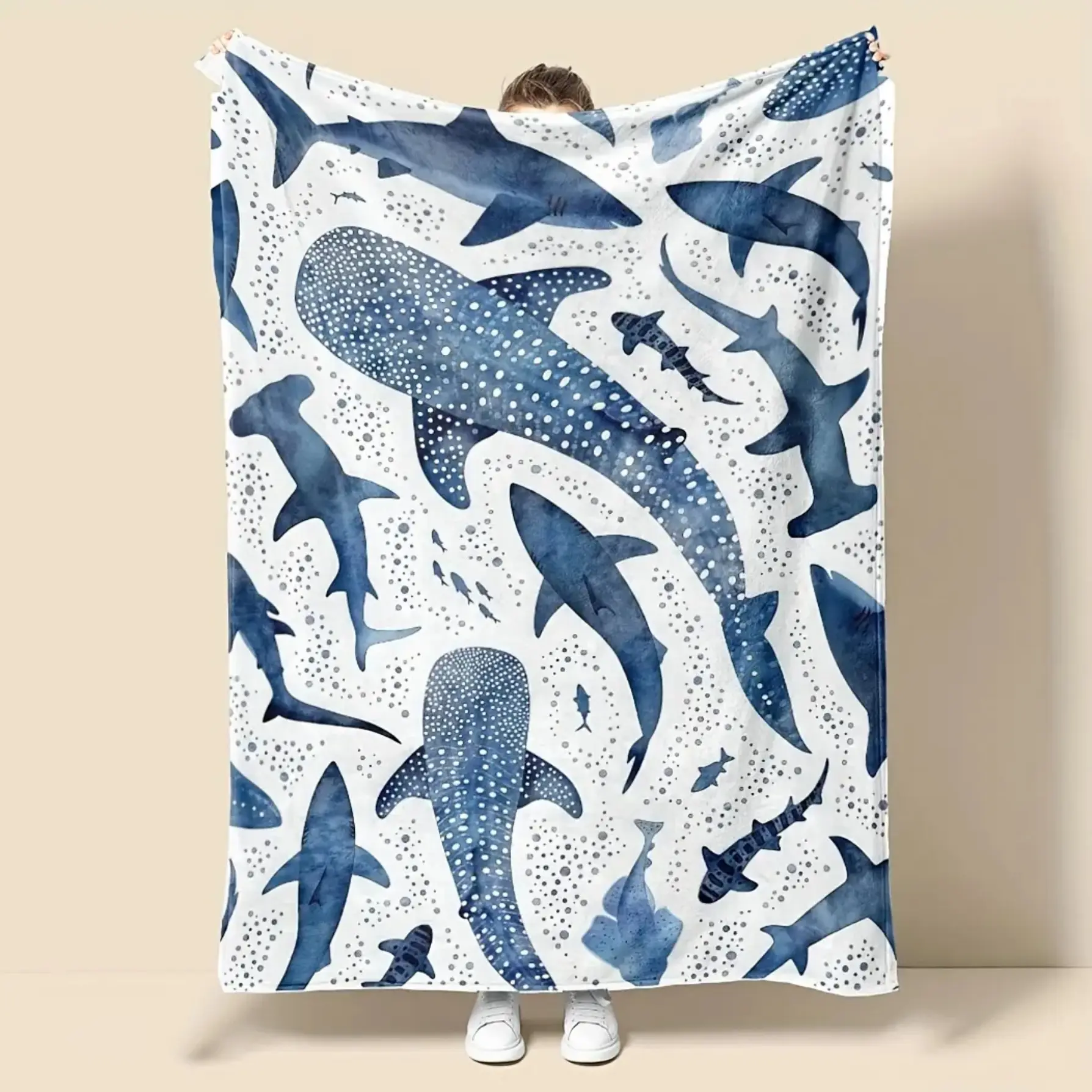 Romantic Ocean Style Whale Shark Flannel Throw Blanket Soft Warm Plush Fleece Coastal Y2K Aesthetic Under the Sea Room Decor Bedding Couch Sofa Cover Kid Adult Nap Cover Gift