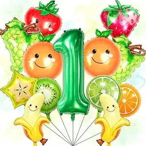15-Piece Fruit Theme Number Balloons Set, 32-Inch Numbers, Cartoon Fruit Balloons,Suitable for birthday decorations, summer fruit parties, fruit harvest celebration decorations, fruit store opening/anniversary decorations, pool/beach parties