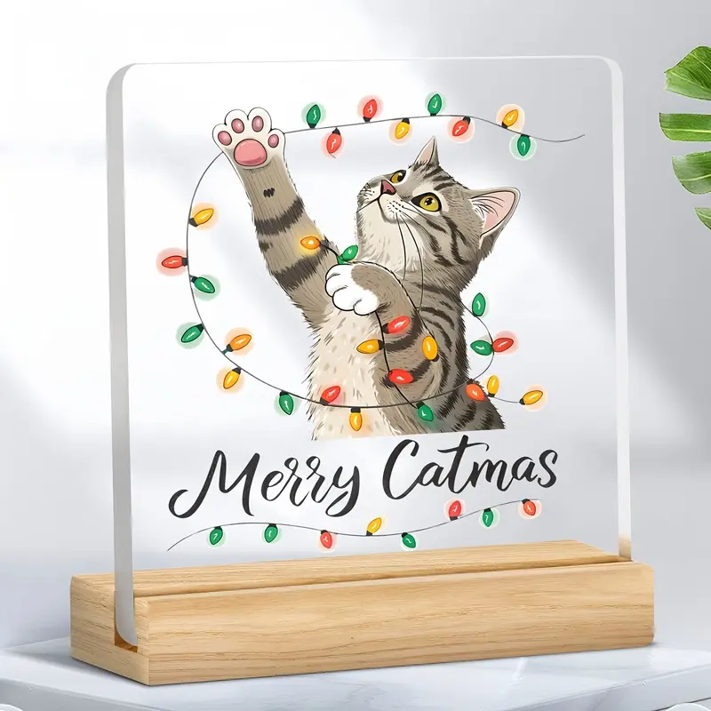 1 Christmas Cat Acrylic Ornament | Festive Table Decor with Adorable Interactive Cat Design  A clever "Christmas Cat" pun, perfect as a soothing gift for cat lovers.
